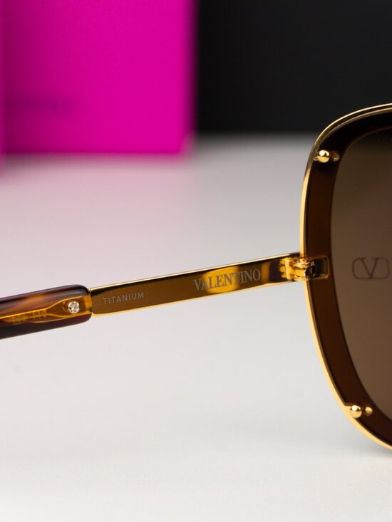 Valentino Women Sunglasses Titanium Gold Brown AR Mask V-ROMASK VLS-120B 146 NEW